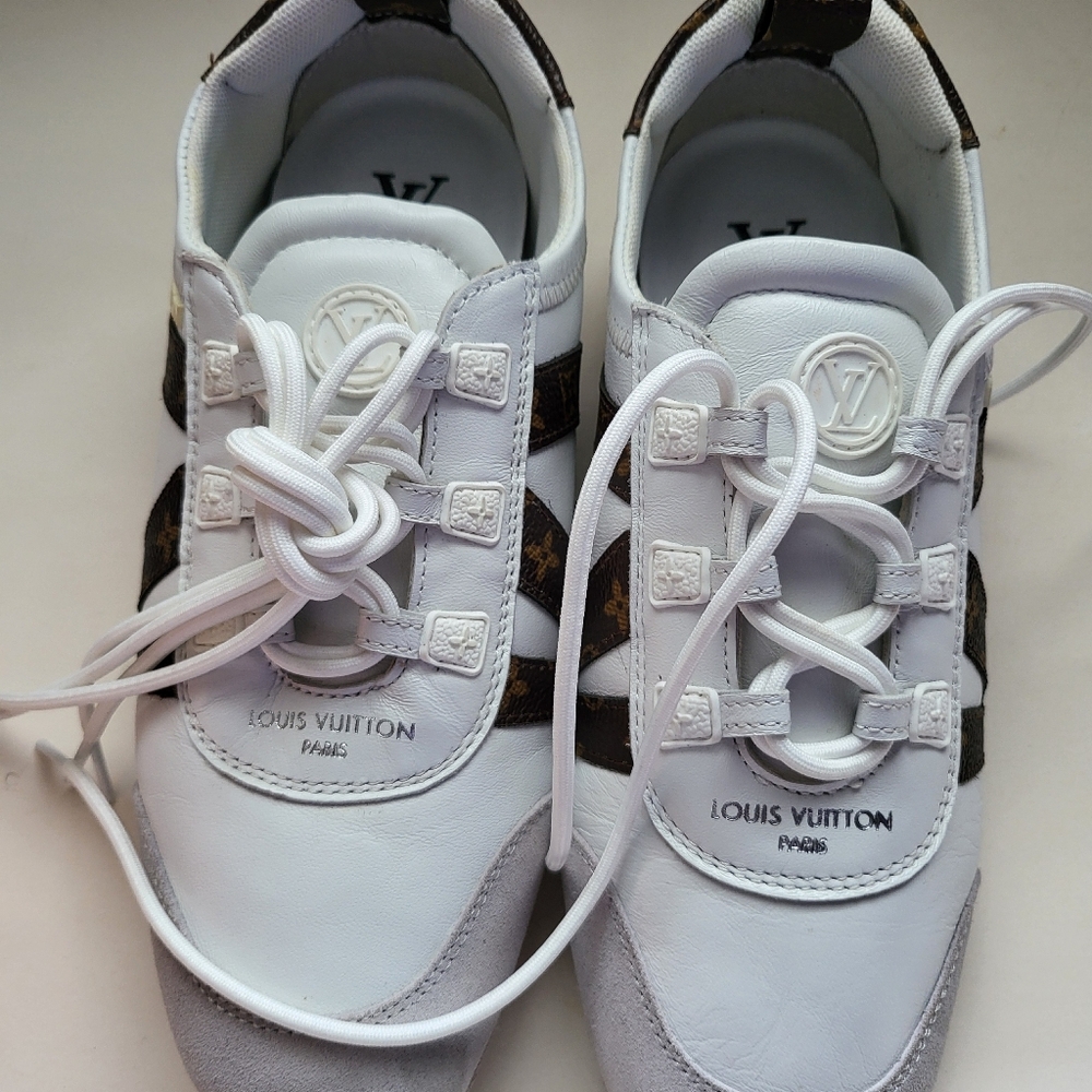 Louis Vuitton White and Brown Sneakers - Picture 7 of 10
